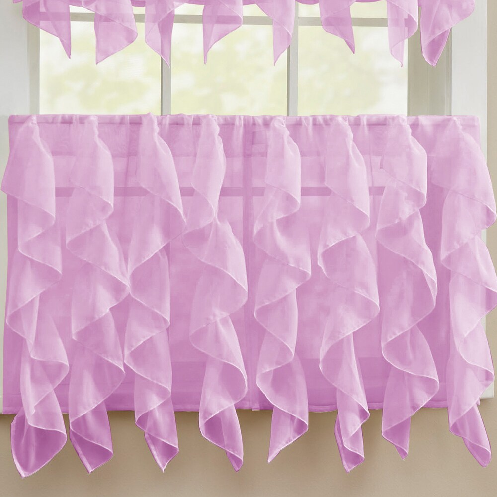 Chic Sheer Voile Vertical Ruffled Tier Window Curtain Valance and Tier