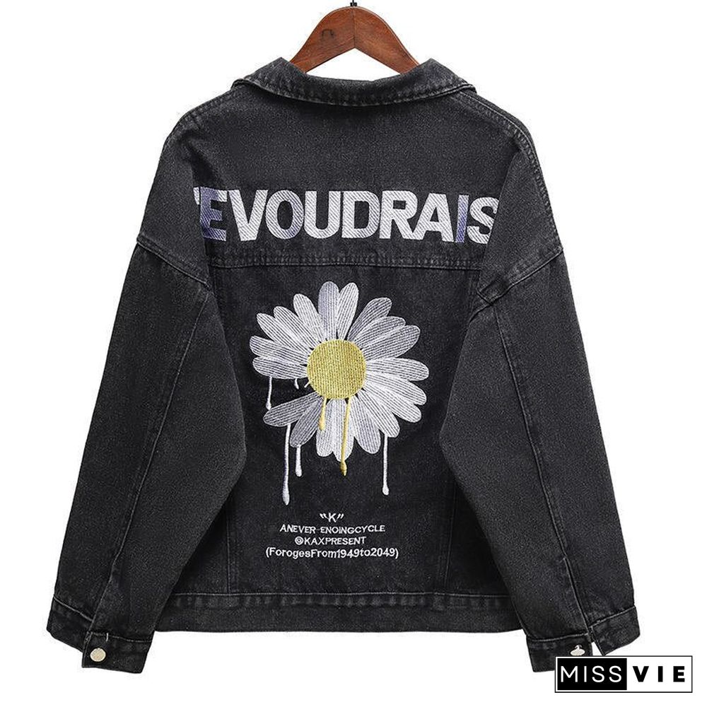 Trendy Brand Women'S Jacket New Denim Jacket Female Korean Version Of Loose Embroidery Bf Wild Daisy Top Coat Tide Ins Hot