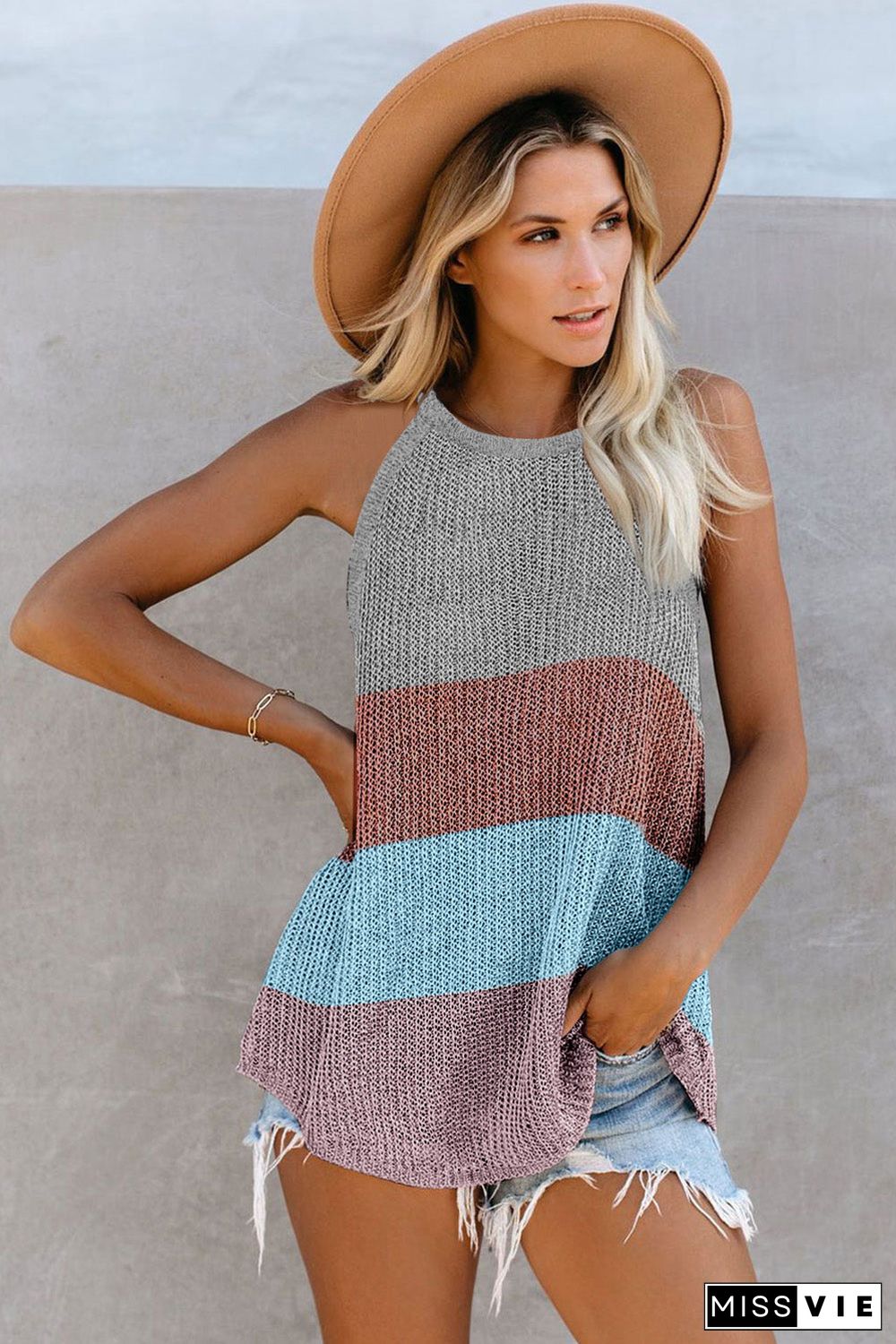 Color Block Striped Knit Tank Top