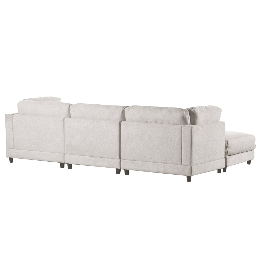 Stylish L Shaped Sofa with Ottoman   Comfortable Waist Pillows  Beige