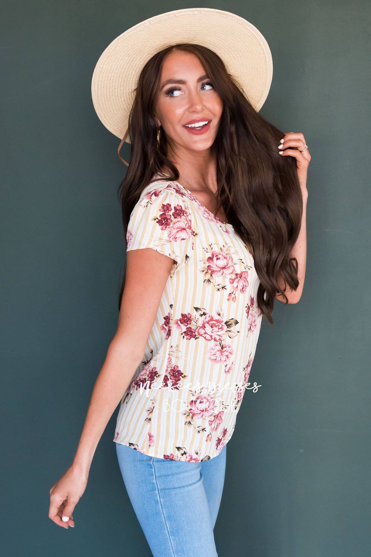 Striped Floral Chiffon Top