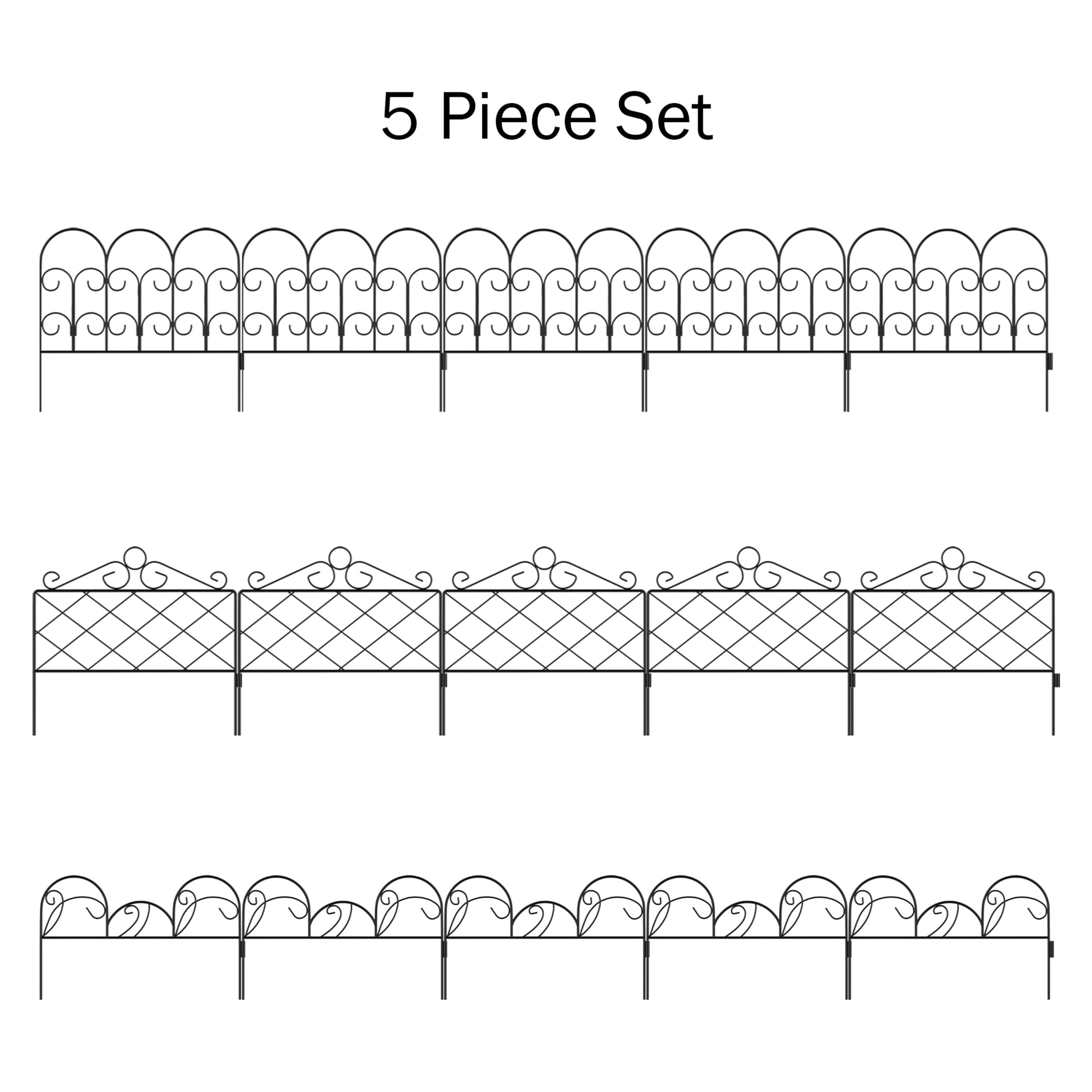 Metal Garden Fencing- Set of 5 Panels for Decorative Edging Flower Beds & Landscaping- Interlocking, Flexible, Azalea Design in Black by Pure Garden