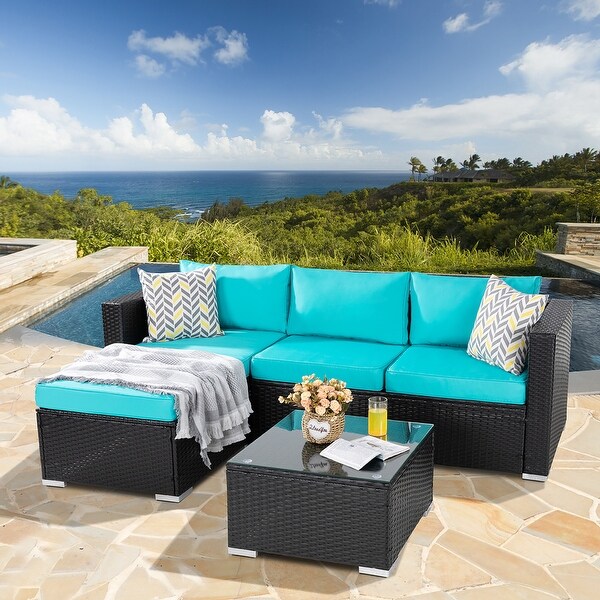 Futzca Outdoor Furniture Patio Sets，Low Back AllWeather Small Rattan Sectional Sofa