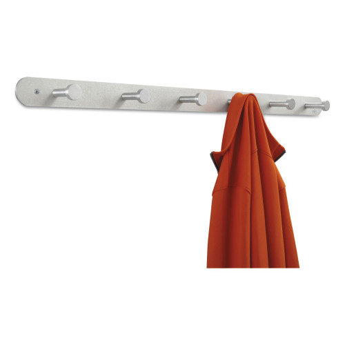 Safco Nail Head Wall Coat Rack， Six Hooks， Metal， 36w x 2.75d x 2h， Satin (4202)