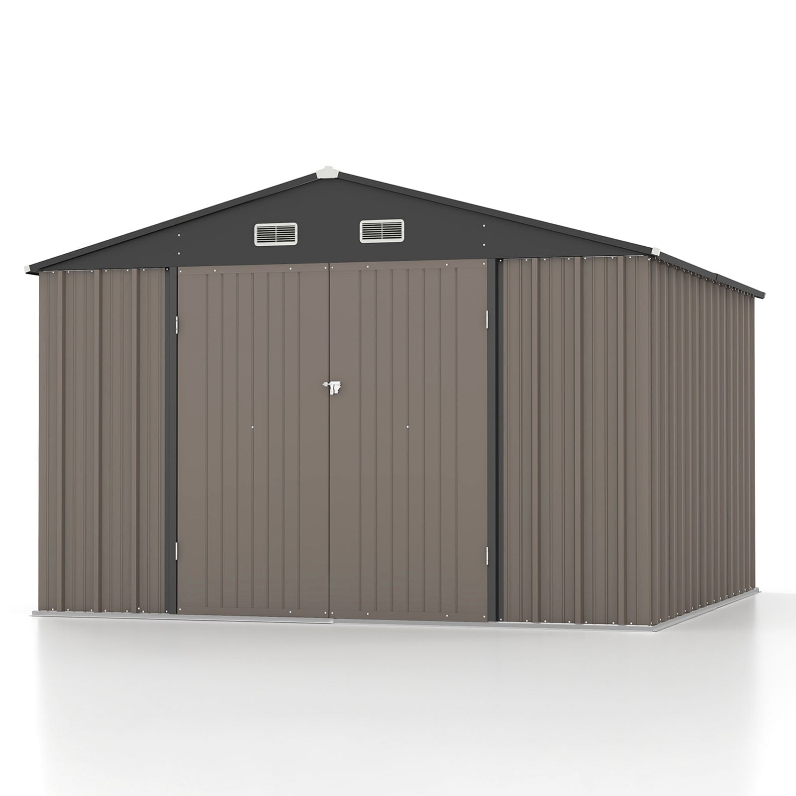 Patiowell Size Upgrade 10 x 10 ft Outdoor Storage Metal Shed with Sloping Roof and Double Lockable Door, Brown