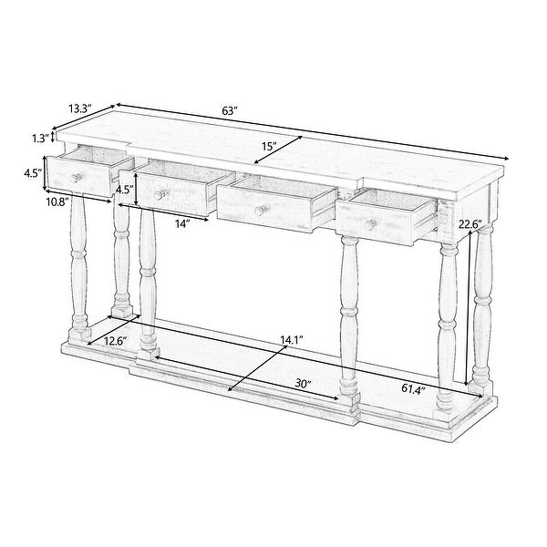 Solid Wood Console Table w/4 Drawers and Shelf for Hallway， Living Room