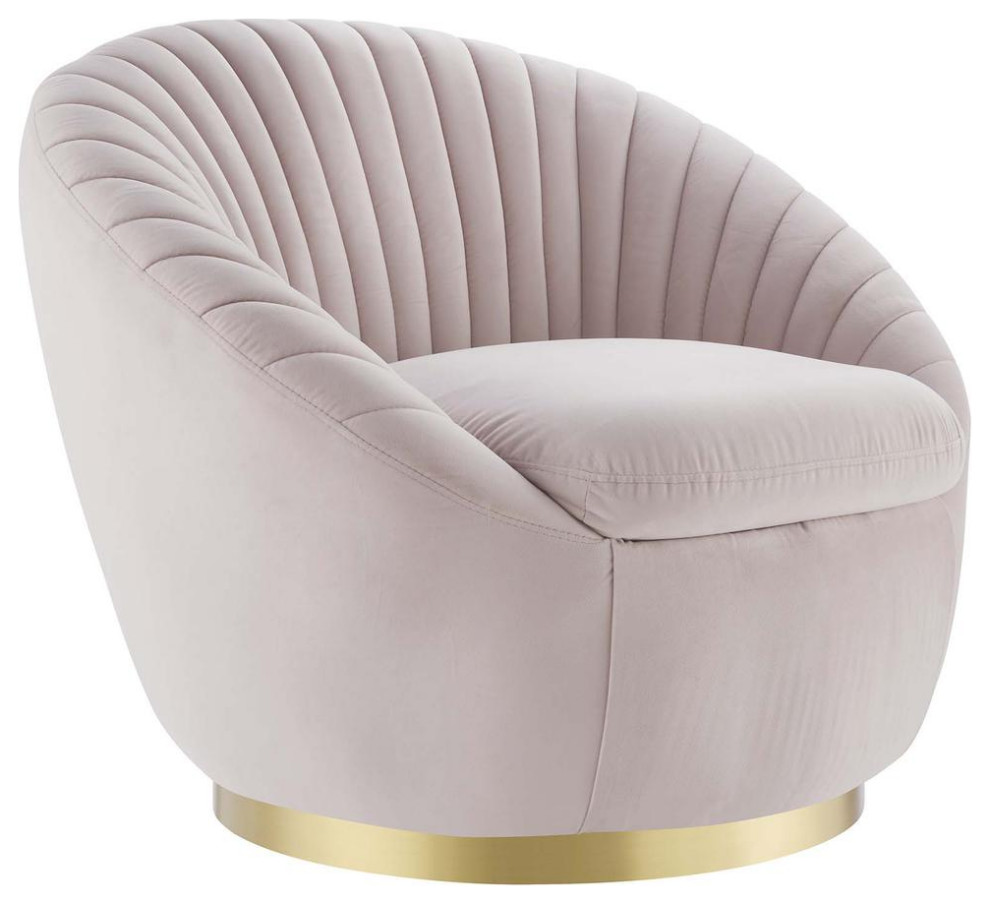 Whirr Tufted Performance Velvet Performance Velvet Swivel Chair   Gold Pink...   Contemporary   Hammocks And Swing Chairs   by BisonOffice  Houzz