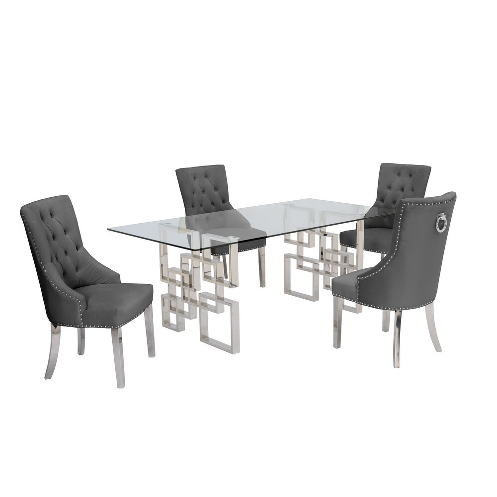 Best Quality Furniture 5 Piece Dining Set with Tufted Buttons and Nailhead Trim