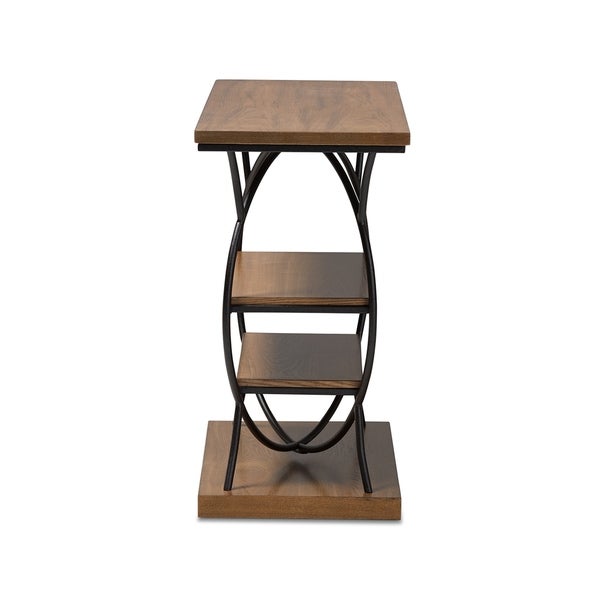 Industrial Walnut Brown Circular Console Table