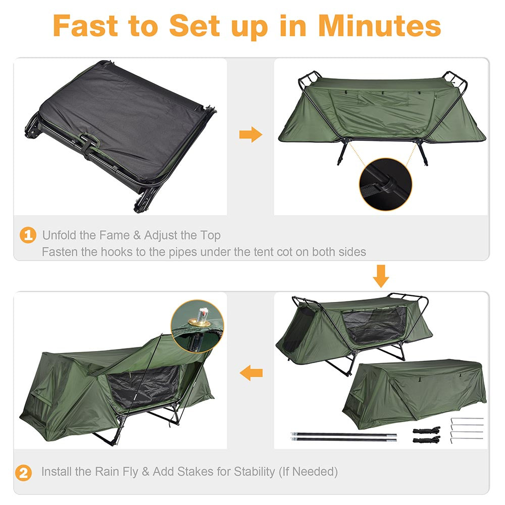 Yescom Tent Cot Camp Bed Tent Folding Off Ground Rain Fly Green