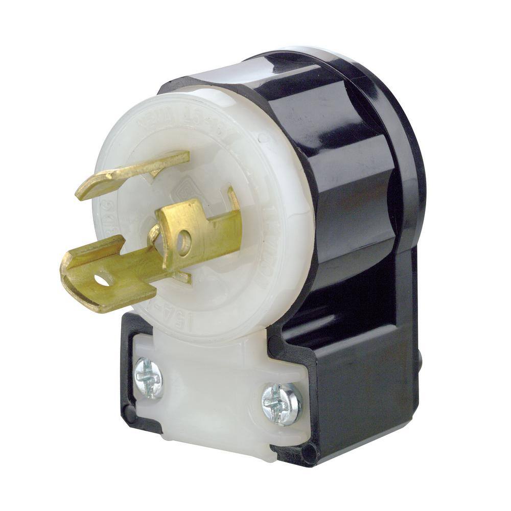 Leviton 15 Amp 125-Volt Locking Grounding Angle Plug BlackWhite 4720-CA