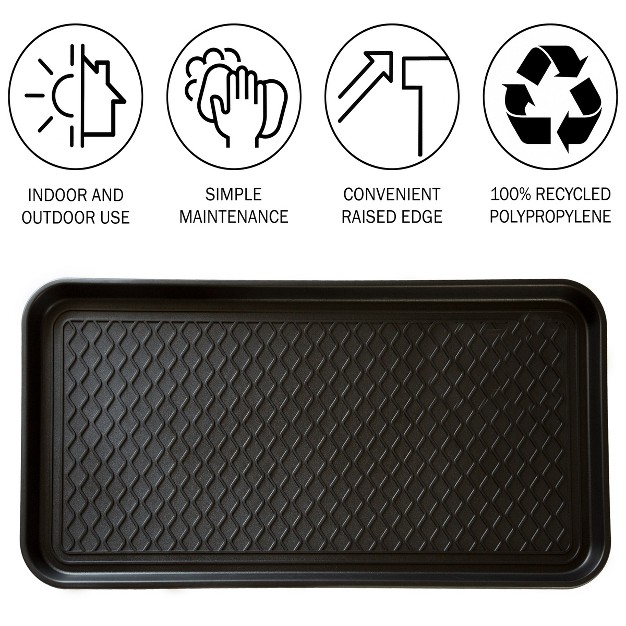 Large All weather Indoor outdoor Boot Tray Weather resistant Plastic Shoe Mat With Raised Edge For Entryways Decks And Patios By Stalwart black