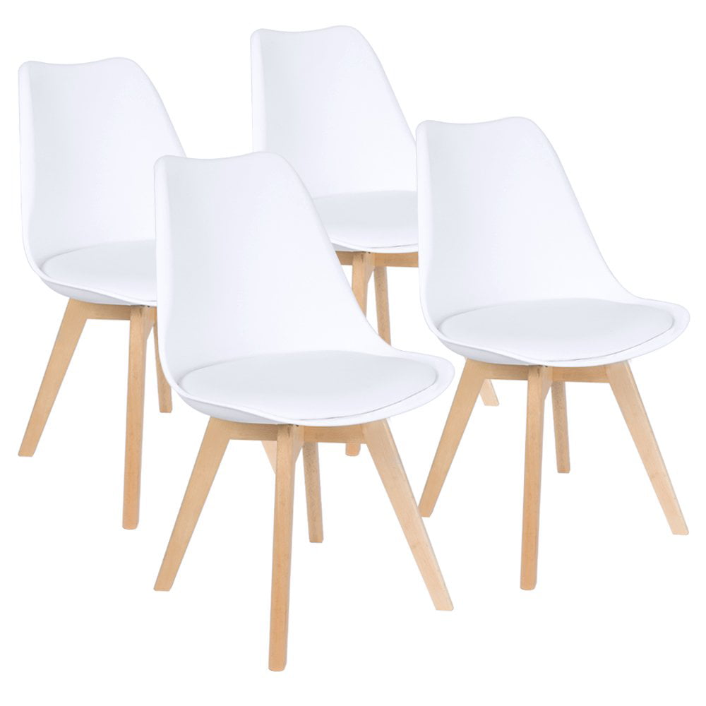 Lacoo Dining Chair Modern Style DSW Upholstered Dining Chair Indoor Kitchen Dining Living Room Side Chairs with Classic Shell and Beech Wood Legs Set of 4 (White)