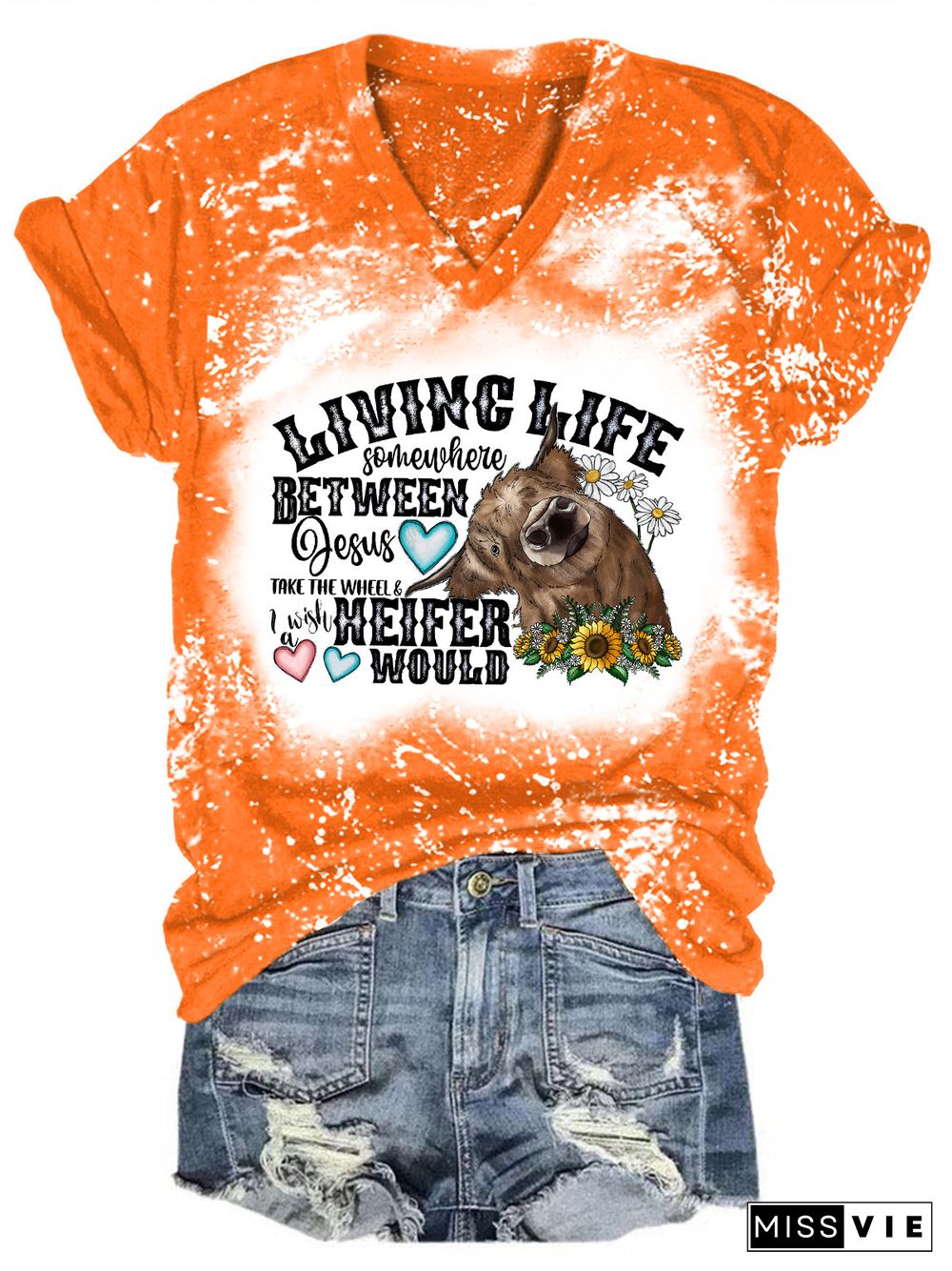 Living Life Somewhere Between Jesus Take The Wheel And I Wish A Heifer Would Print Tie Dye T-shirt