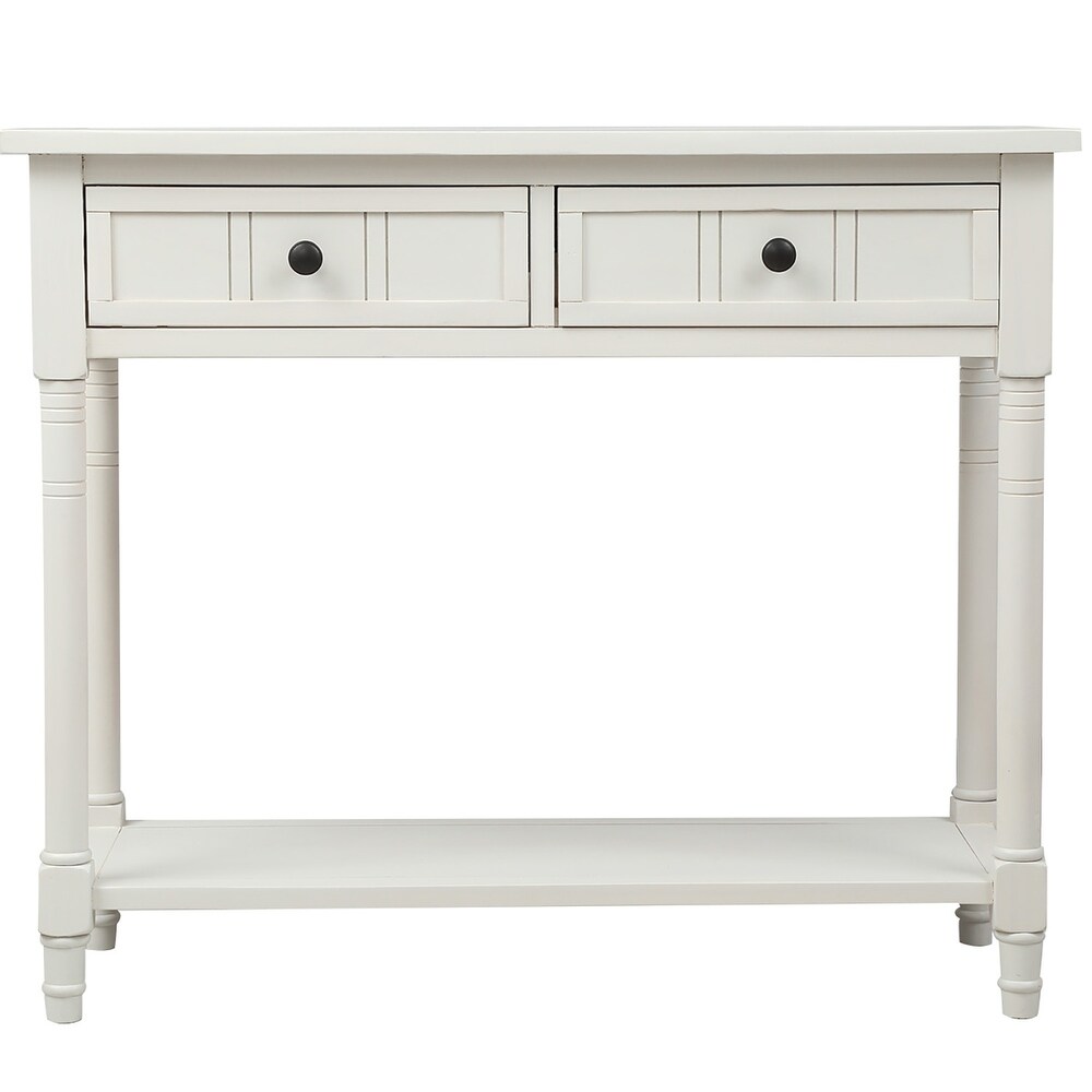 Traditional Design Console Table with Two Drawers and Bottom Shelf