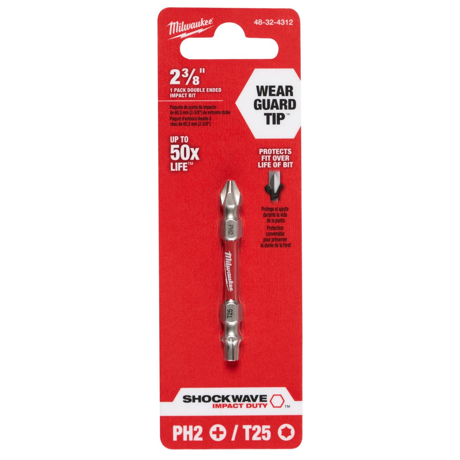 MW Shockwave Phillips/Torx PH2/T25 X 2-3/8 in. L Impact Double-Ended Power Bit Steel 1 pc