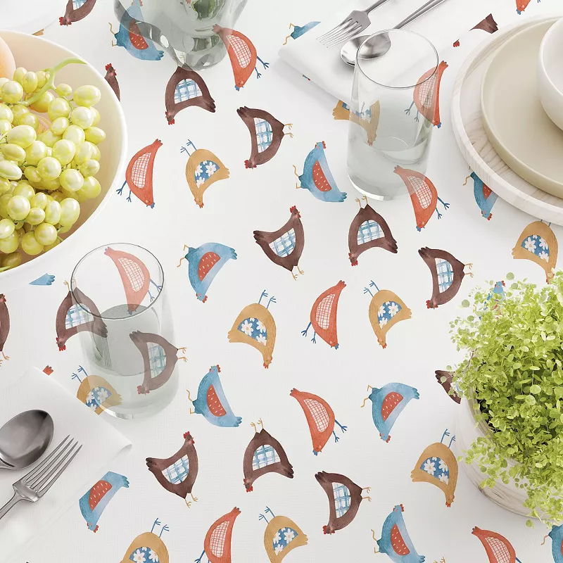 Square Tablecloth， 100% Cotton， 60x60， Country Chickens Design