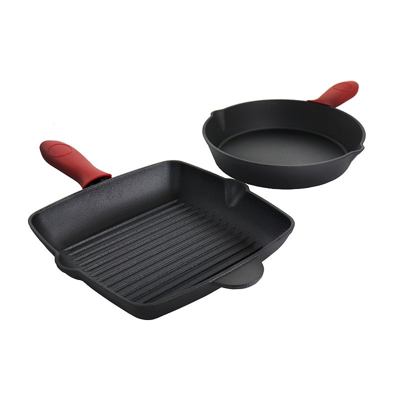 MegaChef Pro Pre-Seasoned 4 Piece Cast Iron Set with Silicone Handles