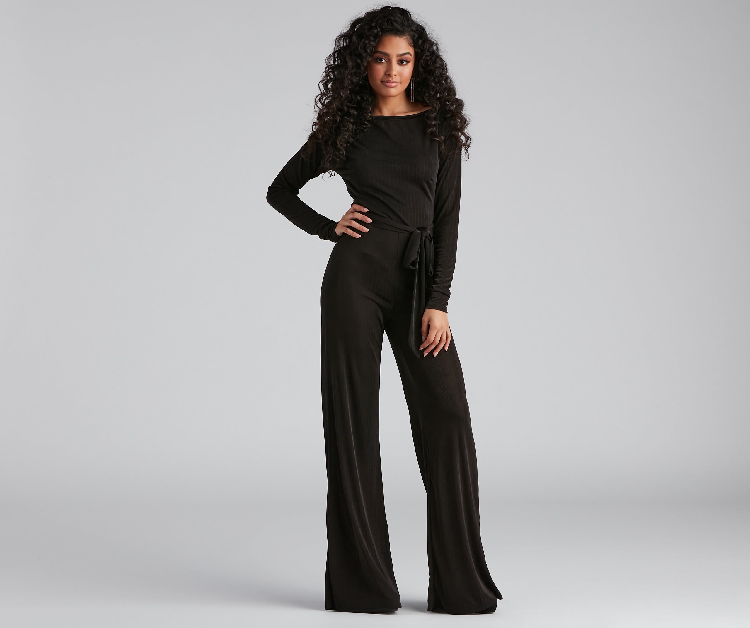 High Fashion Tie Waist Wide-Leg Jumpsuit