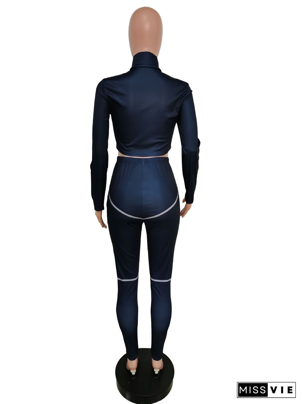 Stand Collar Zipper Up Pullover Crop Top Pants Tracksuit