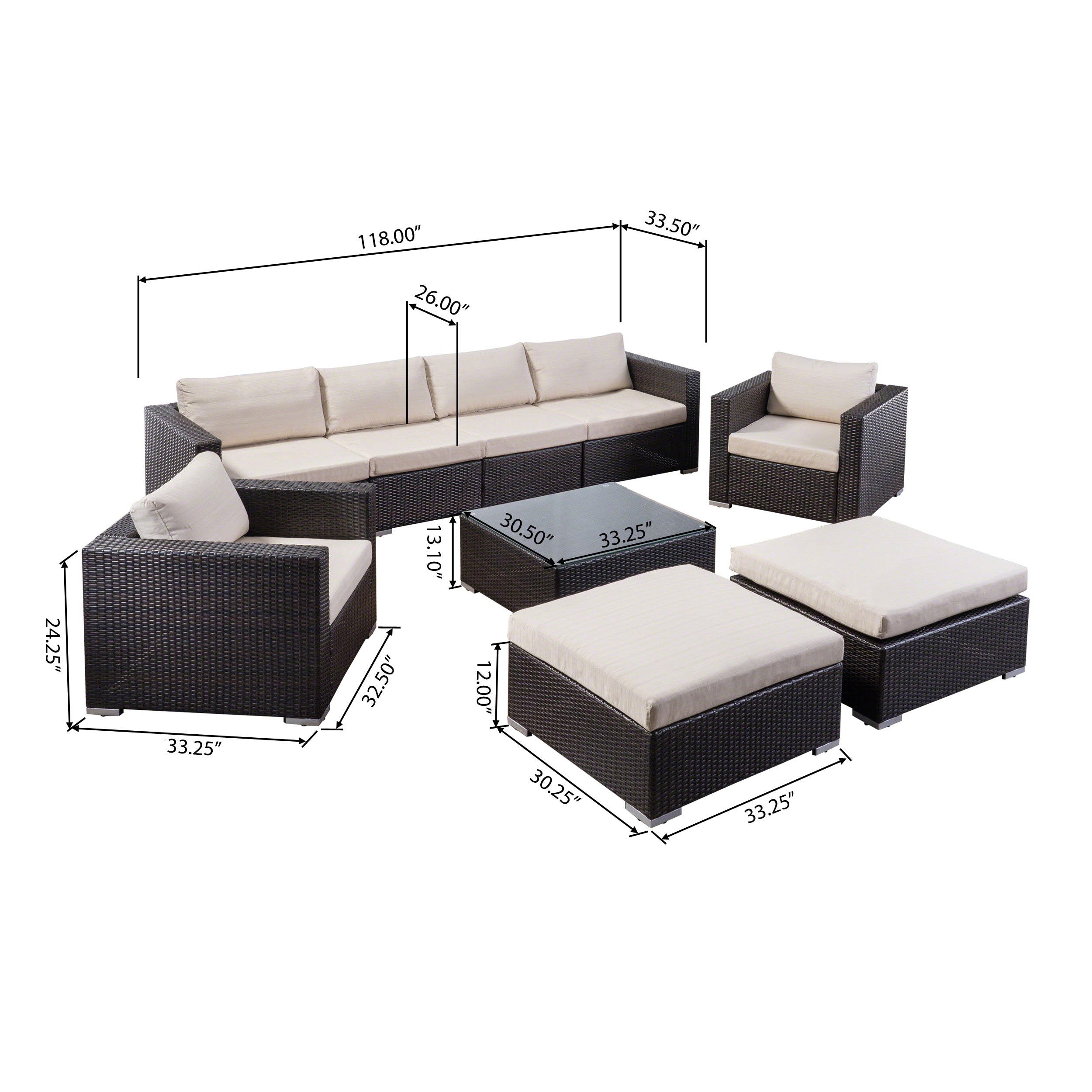 Francisco 9pc Outdoor Wicker Sectional Sofa Set w/ Cushions