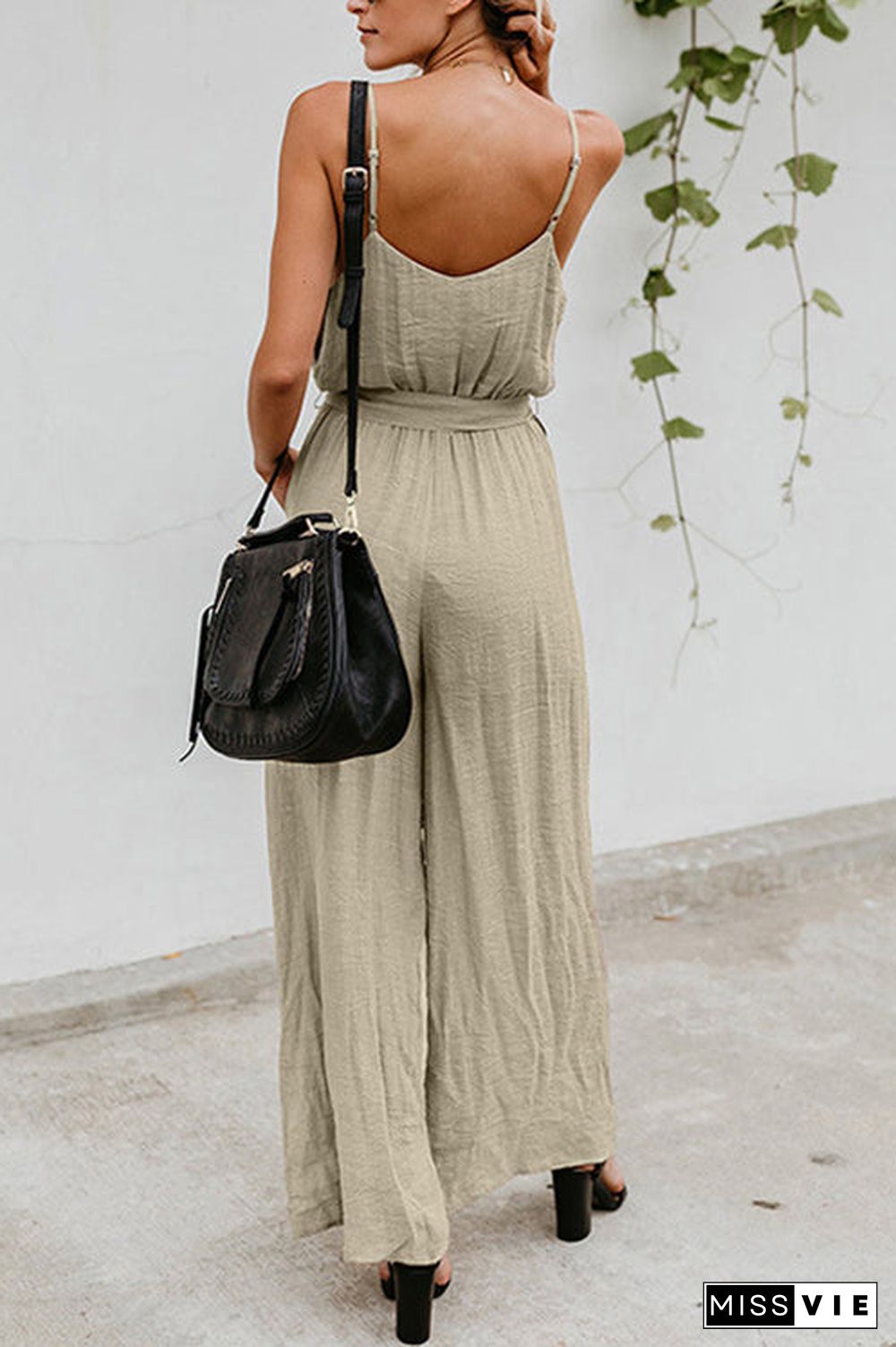 Flowy V Neck Belted Slip Jumpsuits