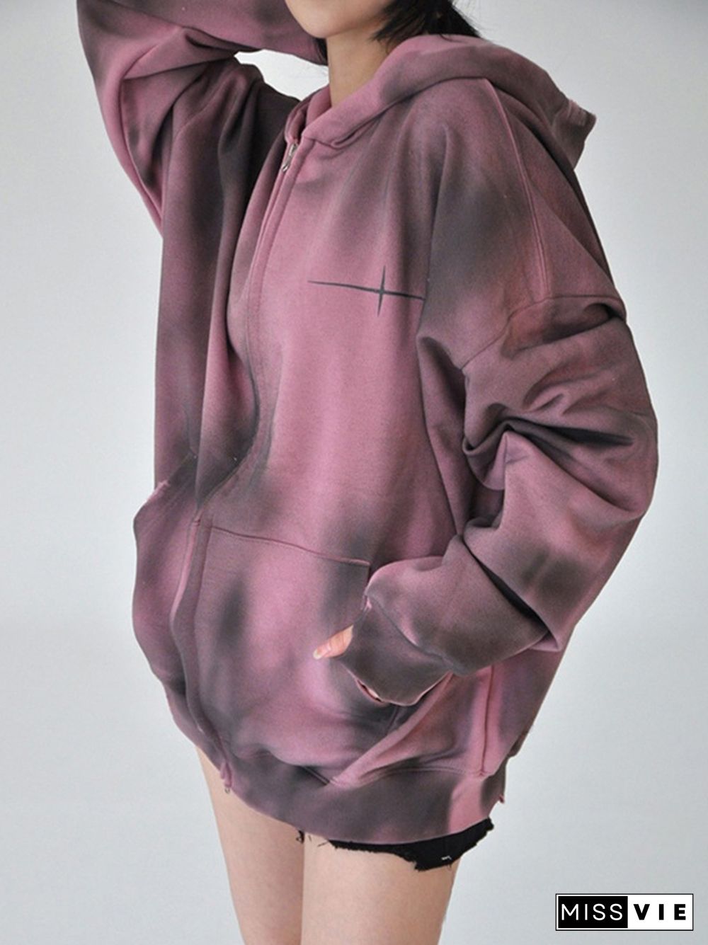 Tie Dye Print Zip Up Oversized Hoodie