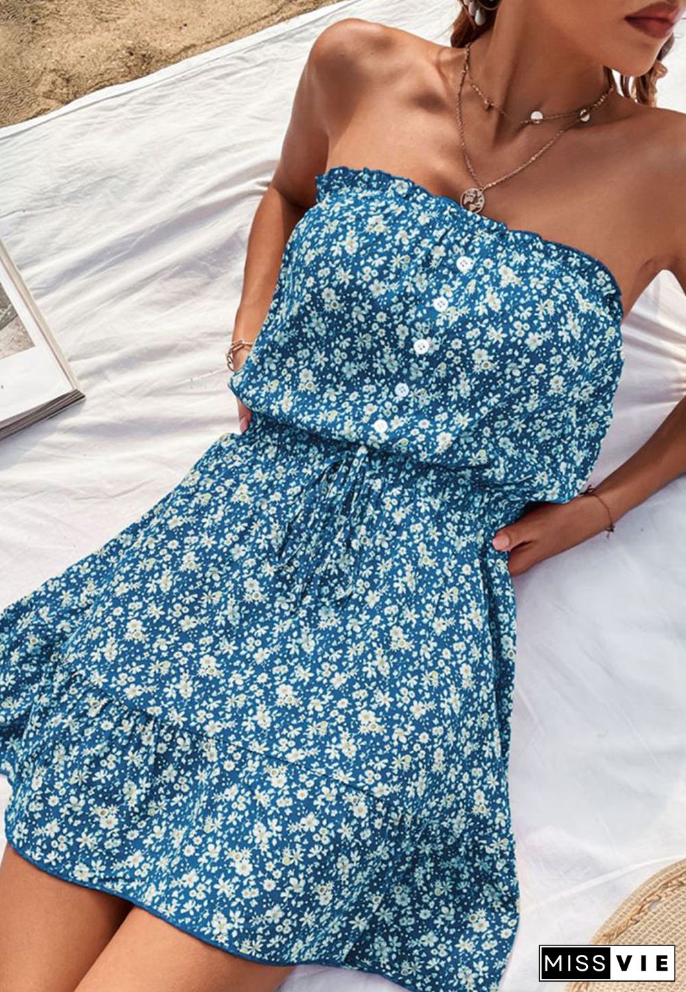 Strapless Floral Print Summer Dress