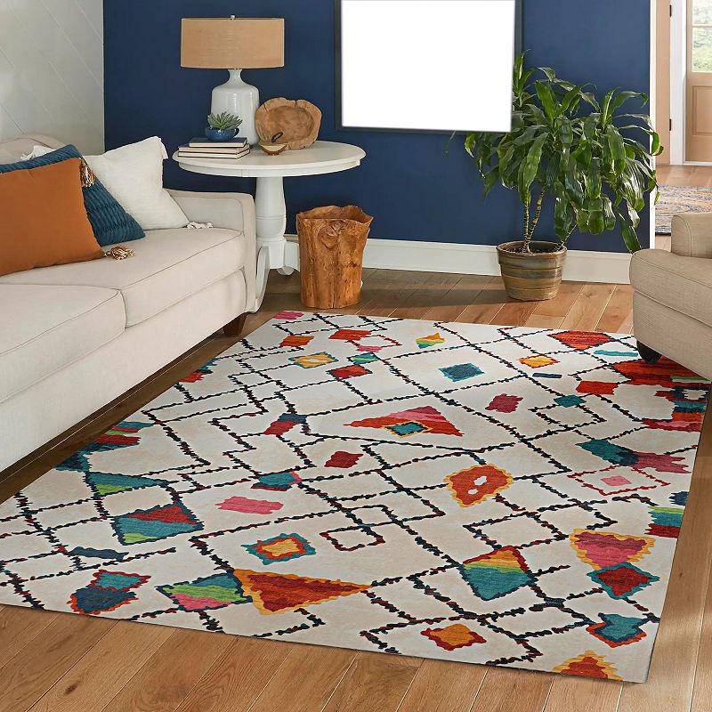 Linon Motif Faux Rabbit Rug Roboto