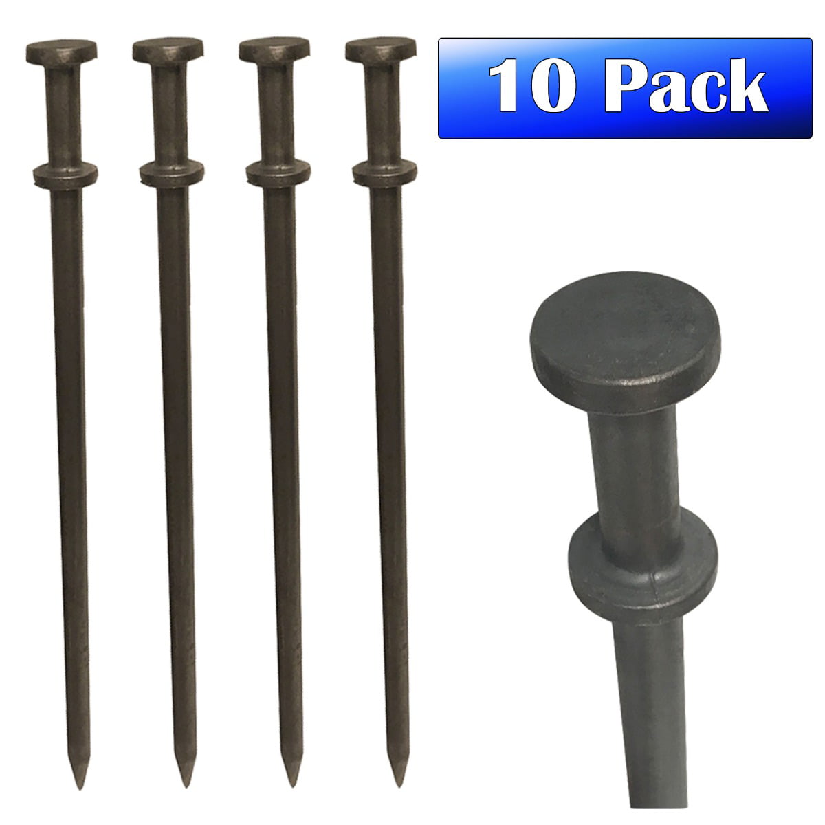 Moose Supply Heavy Duty Double Head Steel Tent Stakes, 10 Pack, 1" x 30"