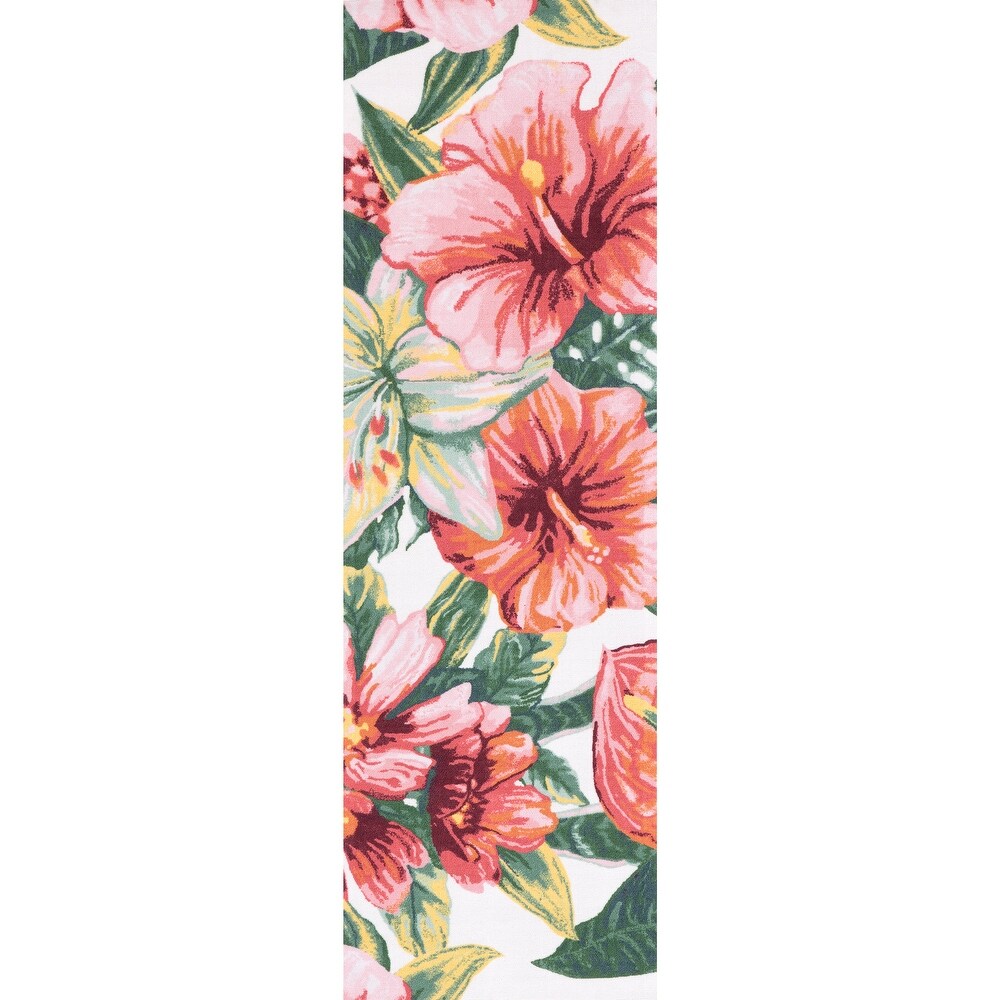 Brooklyn Rug Co Multi Indoor/Outdoor Contemporary Tropical Majestic Lush Hibiscus Area Rug