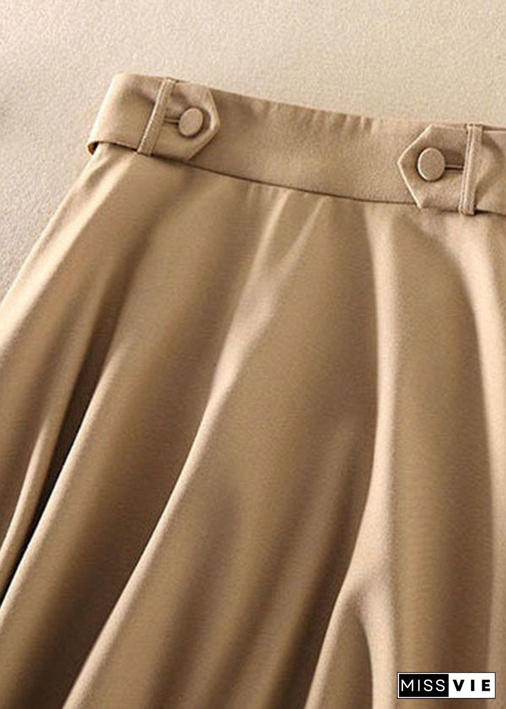 French Khaki High Waist Exra Large Hem Cotton A Line Skirt Spring