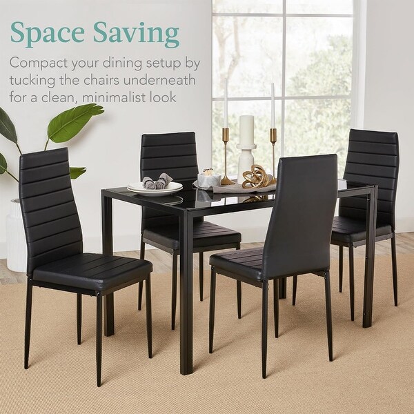 5Piece Modern Kitchen Dining Furniture Set 4 Upholstered PU Chairs，Black