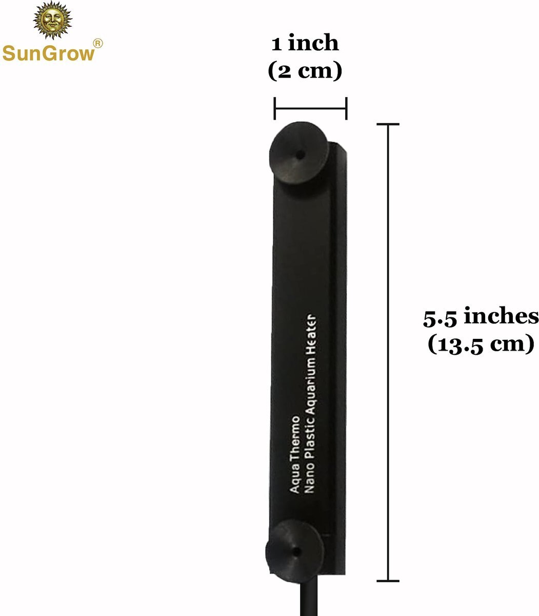 SunGrow Betta and Turtle Submersible Aquarium Tank Water Heater with Thermostat， 10-watt， up to 5-gal