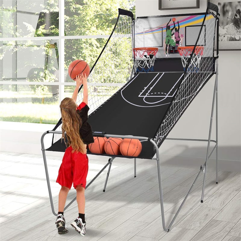 Foldable Indoor Basketball Arcade Game with 4 Balls Electronic Double Shot LED Scoring System for Kids Adults