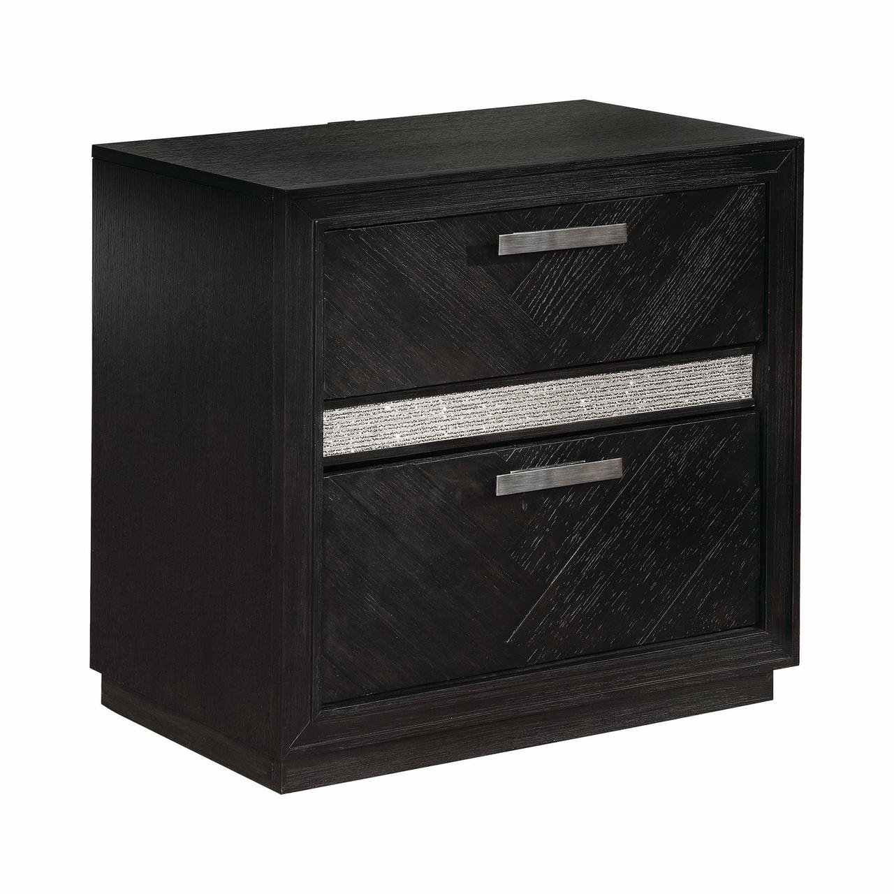 Chula Vista 2-drawer Nightstand Caviar and Brushed Nickel