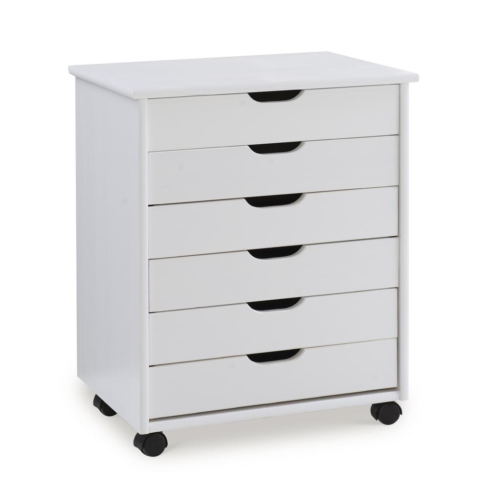 Six Drawer Wide Roll Storage Cart  White Finish  Office