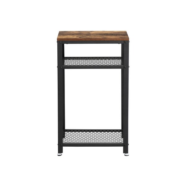 Industrial Side Table， End Telephone Table with 2-Tier Mesh Shelves， for Office Hallway， Wood Look Accent Furniture