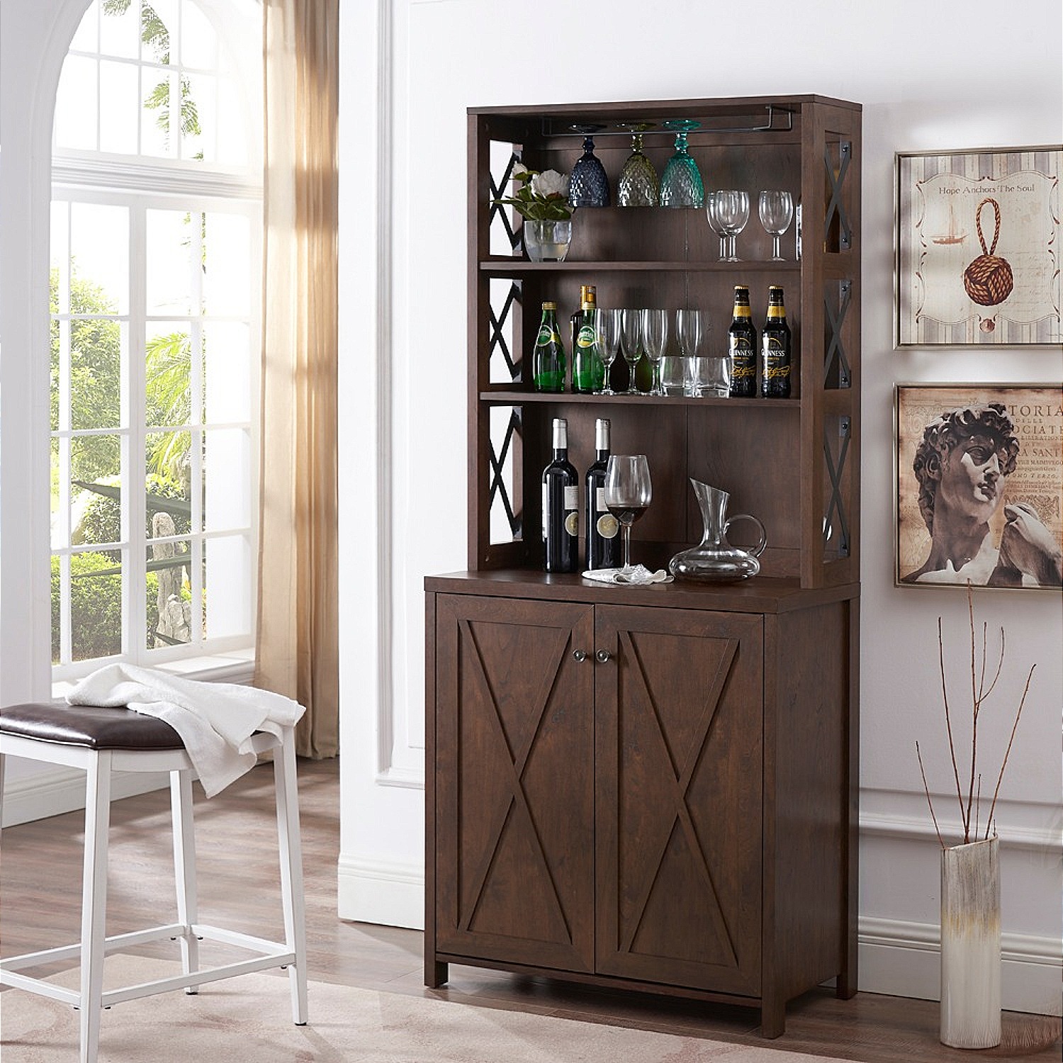 Gramercy Way Elegant Mahogany Bar Cabinet | kitchen Cabinet with Microwave Stand