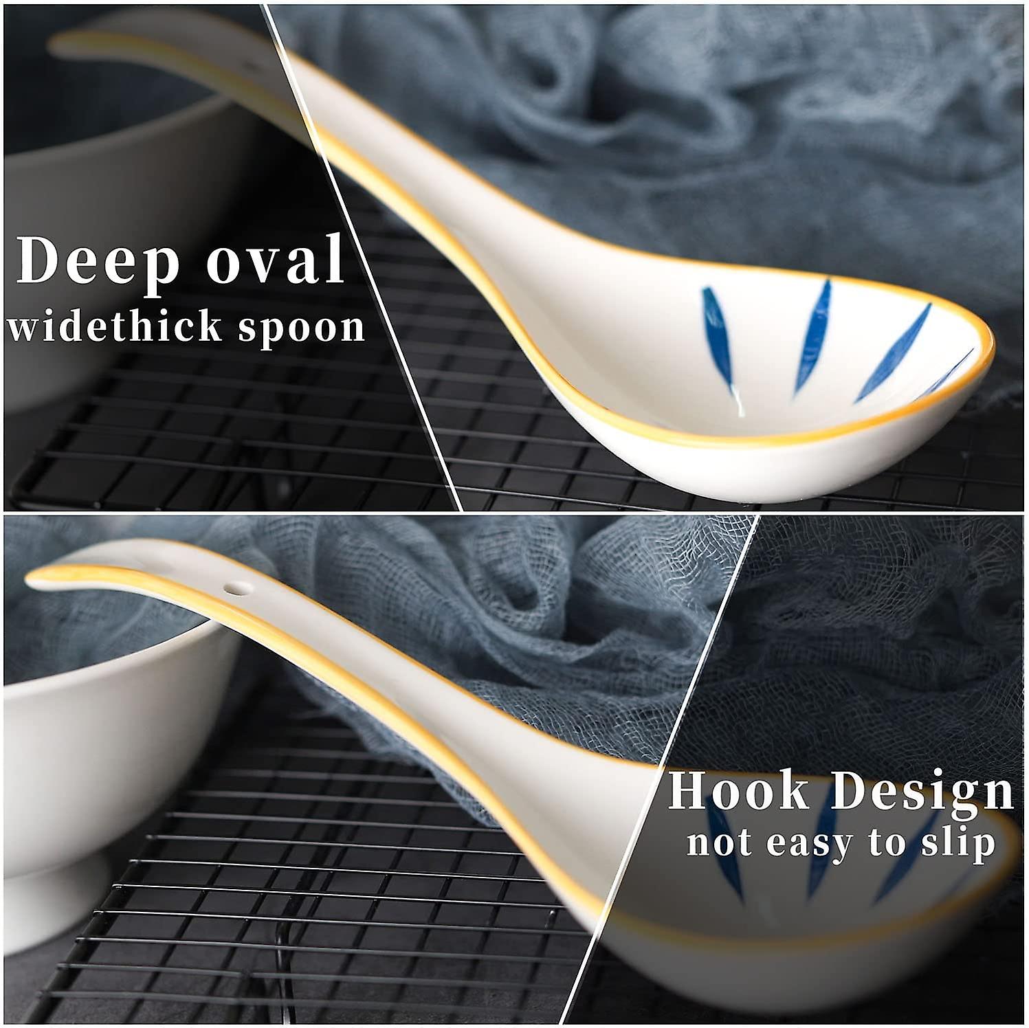 8.6 Inch Large Japanese Soup Spoon Long Handle Ceramic Asian Soup Spoons Porcelain Spoons Scoop