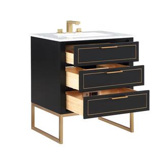 BEMMA Markham 30in. W x 22in. D x 34in. H Free-standing Single Bath Vanity in BlackSatin Brass with White Marble top V-MK30SFM-04BS-M03S-3