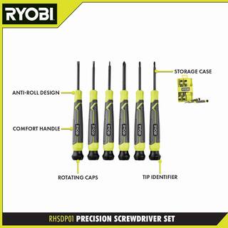 RYOBI 6-Piece Precision Screwdriver Set with Cushion Grip Handles RHSDP01