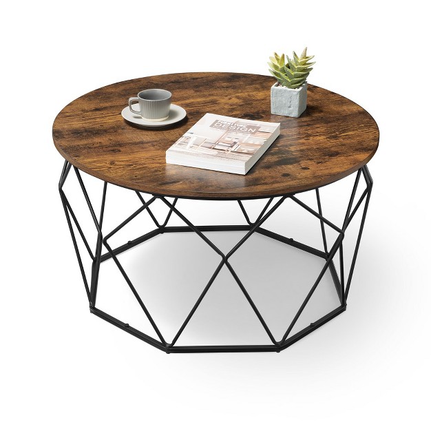 Vasagle Round Coffee Table For Living Room Cage Cocktail Table With Steel Frame 31 5 Inches Dia Industrial Style Rustic Brown And Black