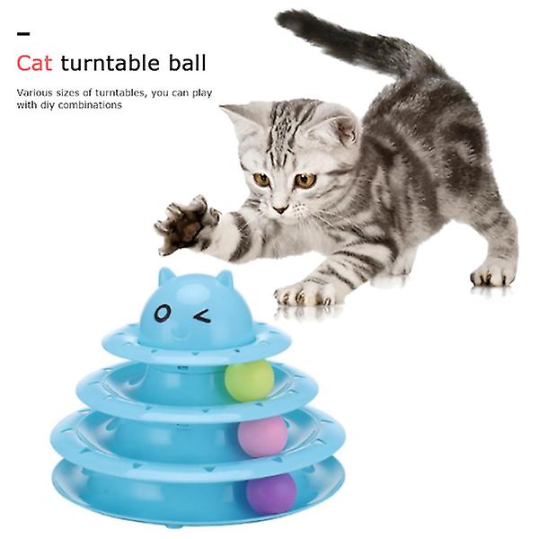 Interactive Cat Toy 3 Layer Circle Track With Moving Balls Turntable And Feather Intellectual Sports