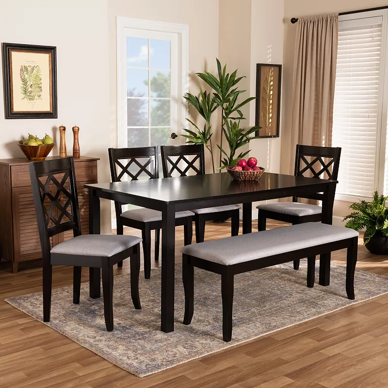 Baxton Studio Andor Dining Table， Bench and Chair 6-piece Set