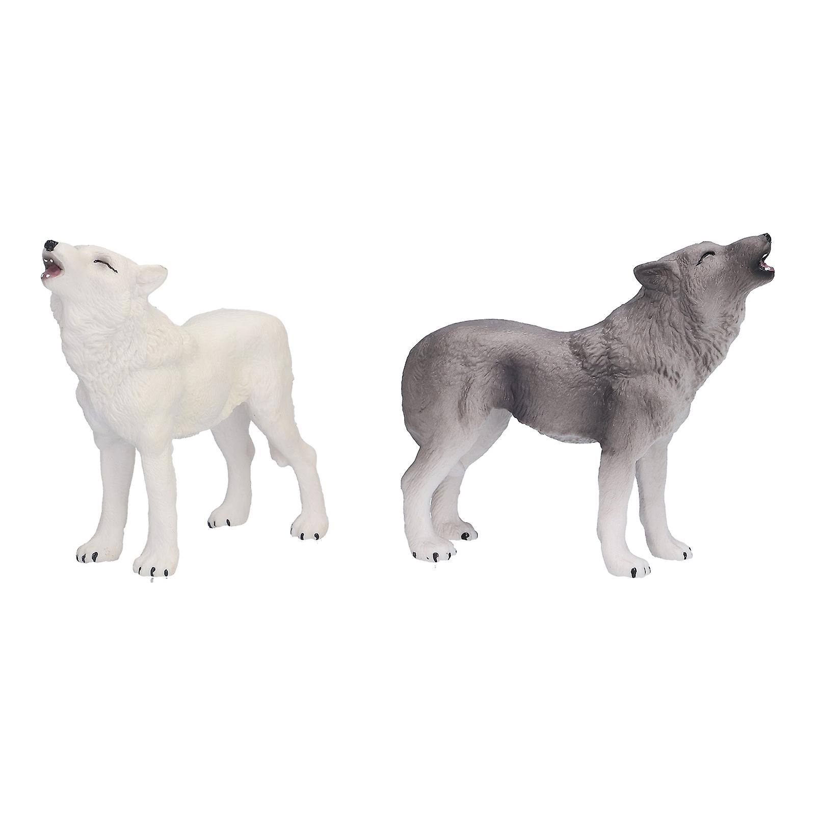 2pcs Howling Wolf Action Figure Figurines Toys Howling Wolf Animal Model Educational Presents For Kids