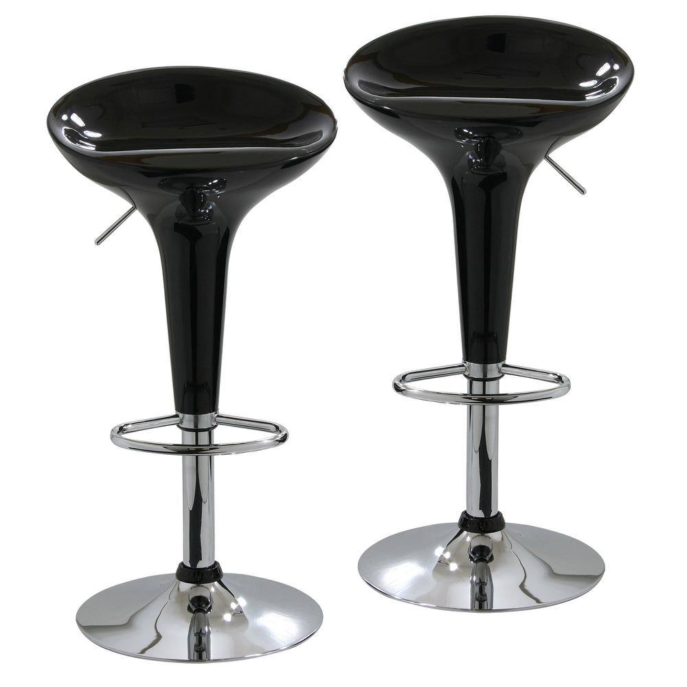 AmeriHome Modern Sleek 22 in. Black Molded Plastic Low back Chrome Adjustable Bar Stool (Set of 2) BS103BLKSET