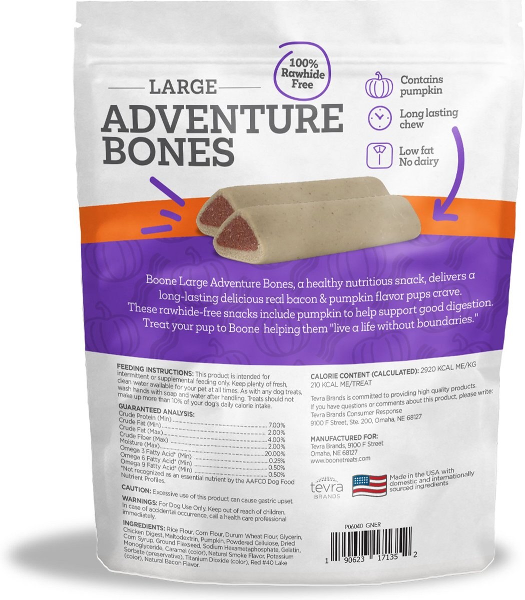 Boone Big Adventure Bones Bacon and Pumpkin Dog Chew Treats， 18-oz bag