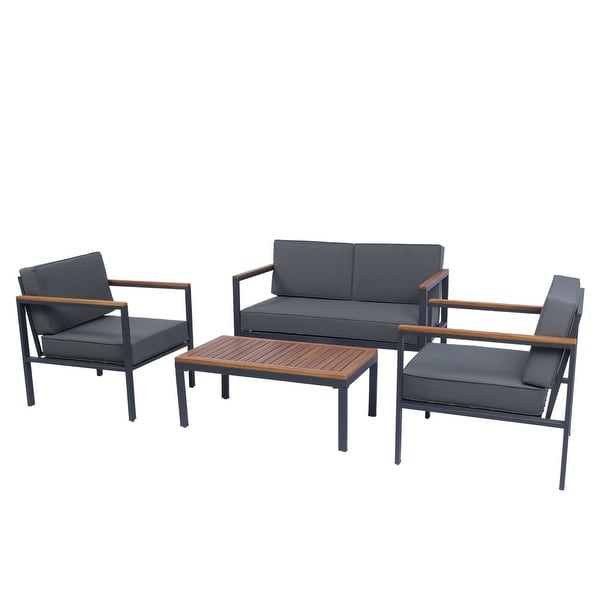 4Piece Metal Patio Conversation Set with Dark Grey Cushion