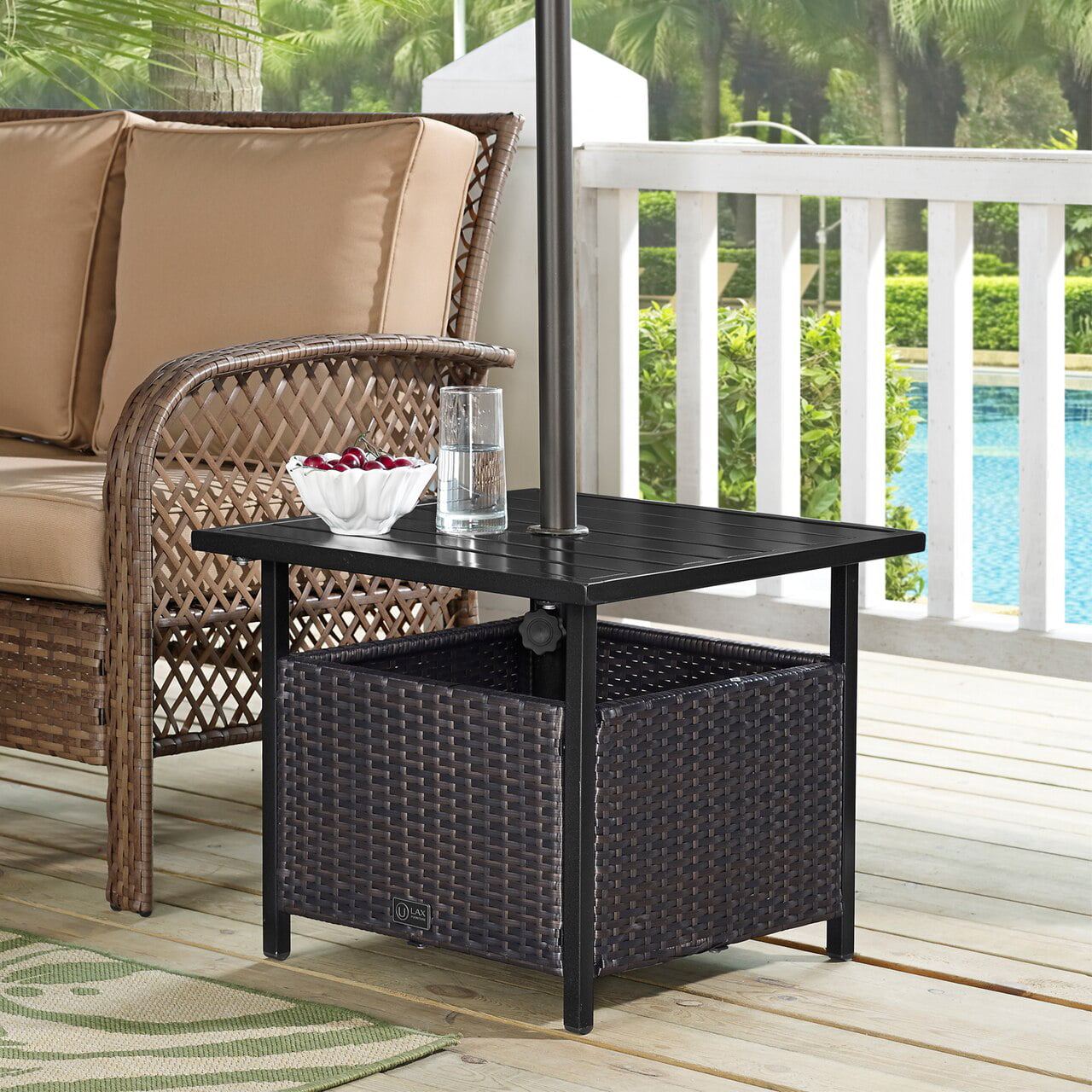 Ulax Furniture Outdoor Metal Side Table with Umbrella Hole